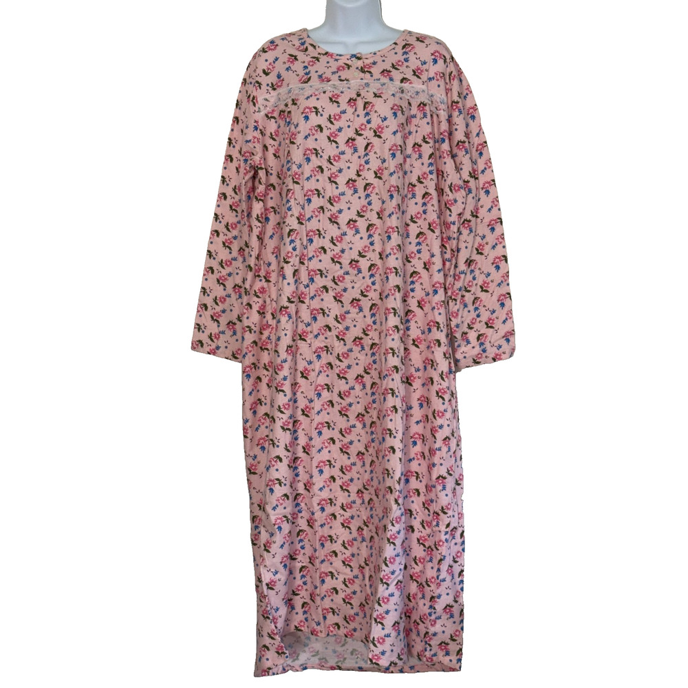 Cozee Corner Long Flannel Nightgown L Pink Floral Modest Cottagecore